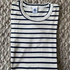 Petit Bateau Cream and Navy Striped Short Sleeve Tee